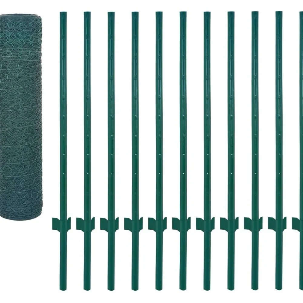 New FinePRICE Verkkoaita tolpilla teräs 25x0.5m silmäkoko 13mm vihreä