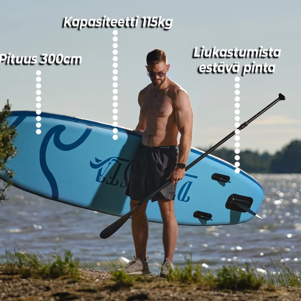 Hot Deep Sea 2x SUP-lautasetti Kayak Pro ilmatäytteinen 300 cm 15 PSI sininen