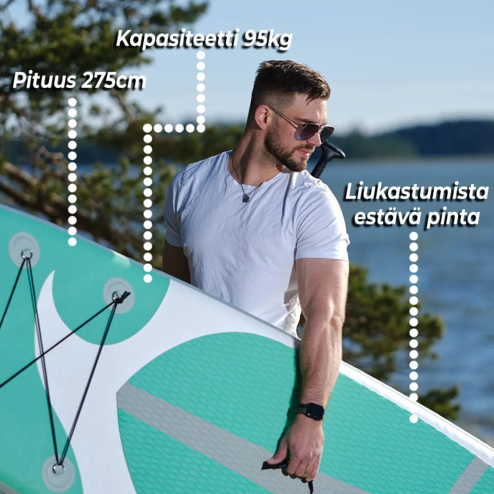 Online Deep Sea 2x SUP-lautasetti Standard ilmatäytteinen 275 cm 15 PSI vihreä