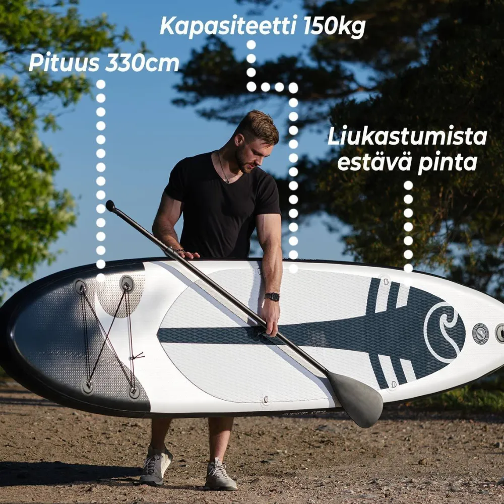 Deep Sea 2x SUP-lautasetti XXL ilmatäytteinen 330 cm 15 PSI musta/valkoinen