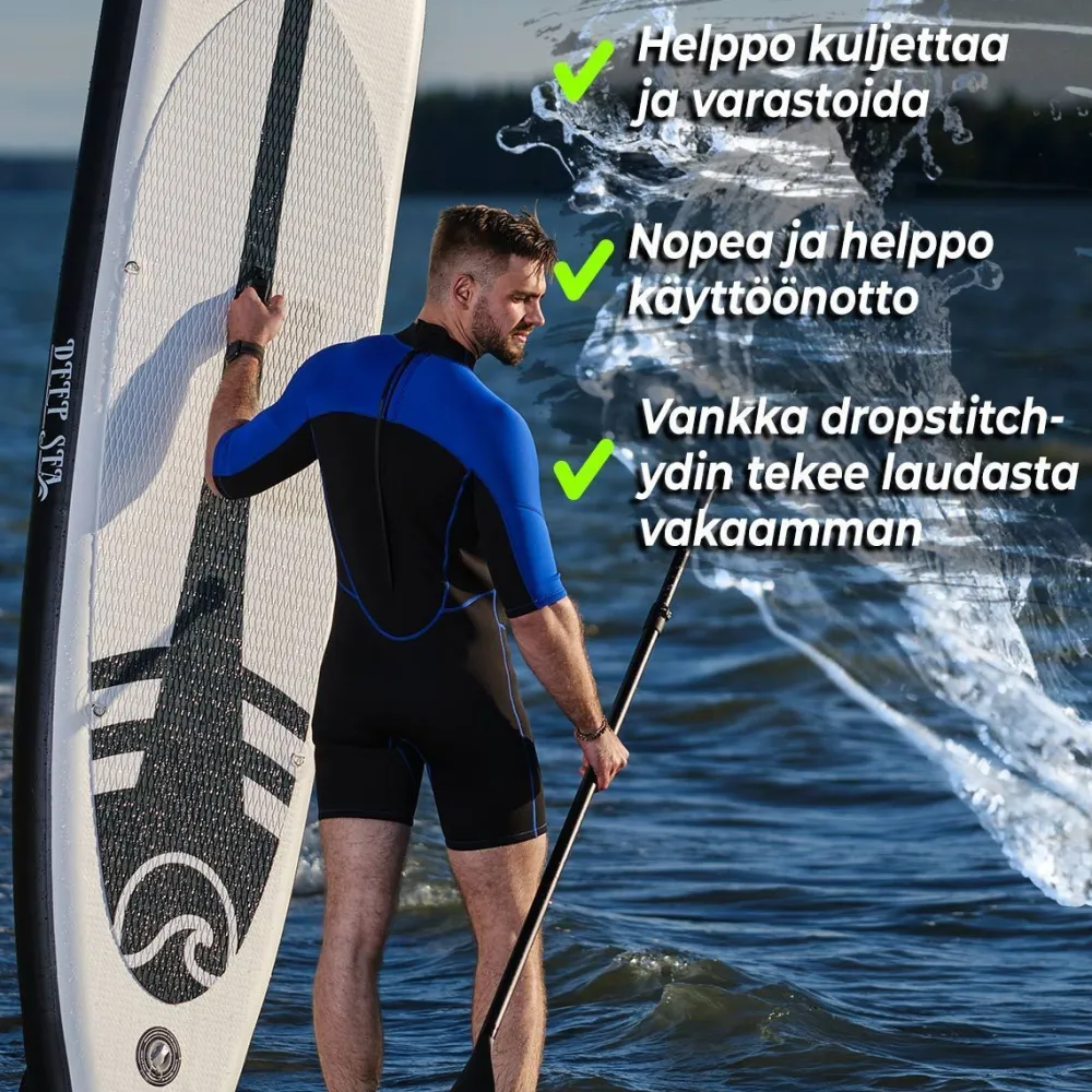 Deep Sea 2x SUP-lautasetti XXL ilmatäytteinen 330 cm 15 PSI musta/valkoinen